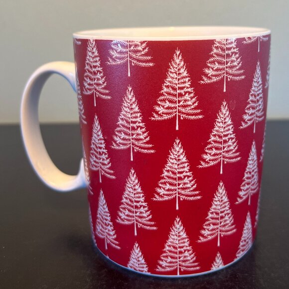 DesignPac Red with White Christmas Holiday Pine Trees Oversized Ceramic Mug - Picture 2 of 11